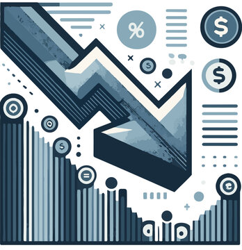 DALL&middot;E 2024-04-15 23.45.25 - Create a vector image that visualizes the concept of low interest rates. This image should prominently feature a large, bold downward arrow in the cen