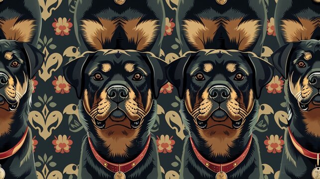 Bold Seamless Pattern of Proud Rottweiler Dogs