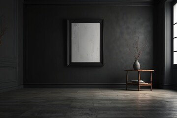 empty room with a chair and a wall
