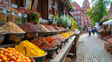 Exotic Flavors: Lively marketplace with an abundance of spices