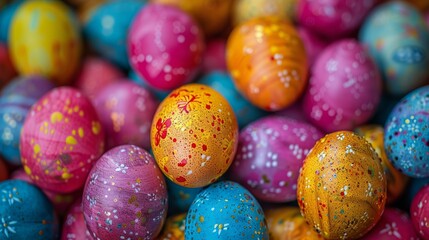 Fototapeta na wymiar Stack of Colorful Painted Eggs