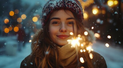 Obraz premium Woman Smiling Holding Sparklers