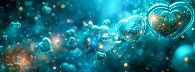 Floating hearts in a whimsical blue space