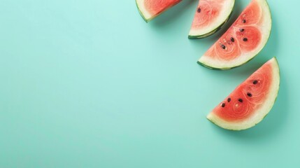 Slices of watermelon on pastel background top view