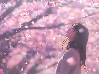 Serene Beauty: Young Girl Amidst Cherry Blossoms