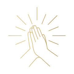 golden hands in praying position with sunburst; it's ideal for religious publications, church newsletters, or spiritual websites- vector illustration