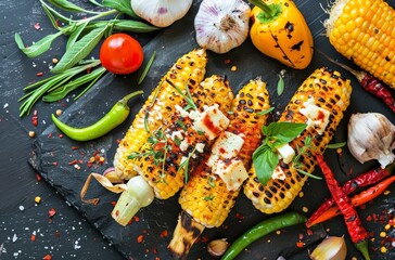 Grilled Corn on the Cob on a Slate Platter