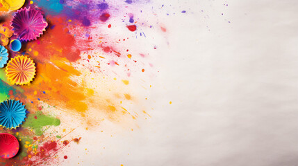 Multicolor powder explosion on black background. Colored cloud. Colorful dust explode. Paint Holi.
