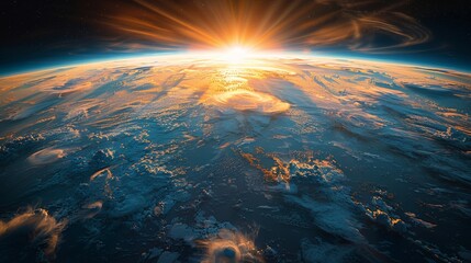 Sun Shining Over Earth From Space - obrazy, fototapety, plakaty