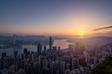 sunrise over the cityscape of Hong Kong