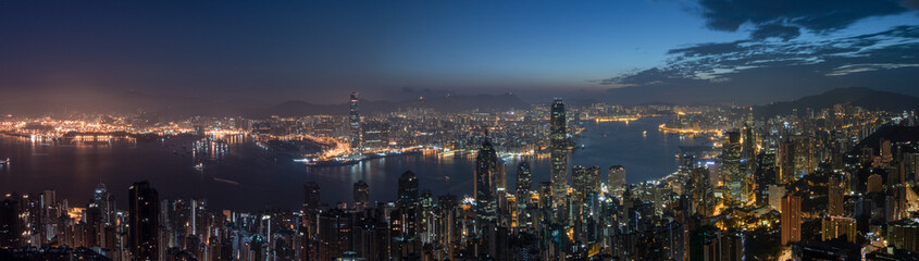 hong kong city skyline sunrise panorama