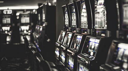 A casinos exclusive high-limit slots area where the stakes are high and the machines boast the latest technology. - obrazy, fototapety, plakaty
