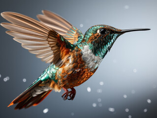 Naklejka premium Stunning hummingbird in mid-flight with detailed feathers