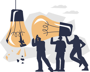Business team searches for strategies to solve business problems and overcome the crisis, finds new solutions and brainstorms for innovative ideas.