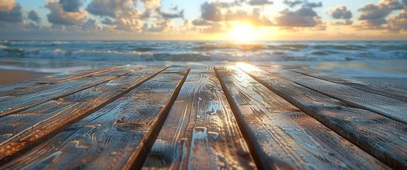 Fotobehang wooden planks at the beach © yganko