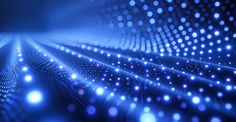 Fototapeta premium Abstract futuristic 3D dynamic blue neon background. Wave sparkle dots creative modern Illustration banner, minimal for presentations and websites.