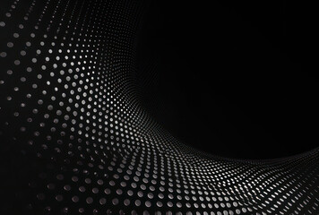 Abstract futuristic 3D dynamic mesh, dark black background. Creative modern dots Illustration banner, minimal for presentations and websites.