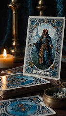 Variety of enigmatic tarot cards adorned with different emblems and symbols