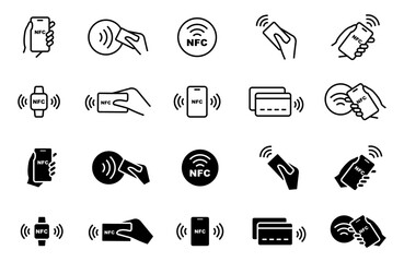 NFC payment icon set. Contactless wireless pay sign. NFC technology icon. Credit card nfc payment. Vector icon.