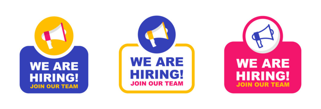 We are hiring badge. Recruitment advertising banner. Announcement job open vacancy. Banner for business, marketing and advertising. Vector illustration.