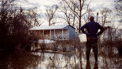 Flooded country houses during spring floods