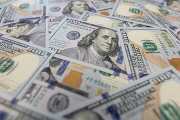 US 100 dollar banknotes background