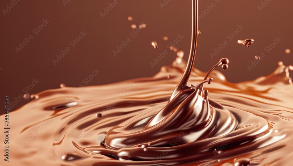 Wall mural A swirl of chocolate cream with liquid pouring down, against a solid brown background Generative AI