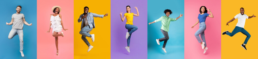 Vibrant Montage of Joyful People Dancing Against Colorful Backgrounds