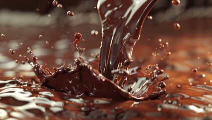 chocolate liquid pouring in swirls on brown background, closeup Generative AI