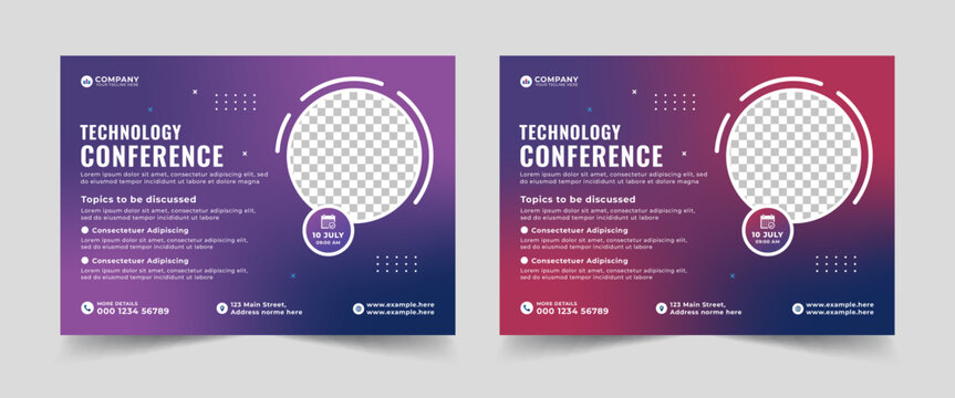 Creative technology conference event webinar flyer design template, Corporate horizontal business conference flyer template.