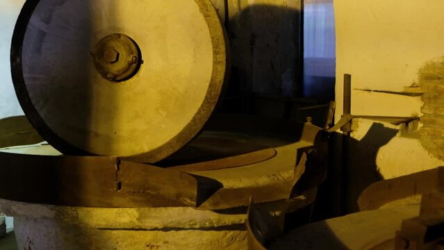 a large millstone from 1850 for mixing clay for refractory bricks