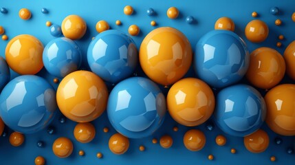 Vibrant orange and electric blue balls on blue background