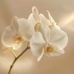 Elegant White Orchids with Dewdrops in Soft Light