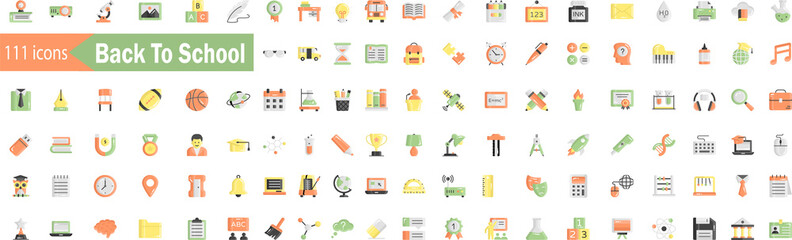 back to school icon set. 111 arrows icons isolated on white background. Symbol, academic subjects,...