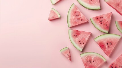 Watermelon slices top view on the pastel background