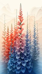 Foxglove clipart with tall spires of colorful flowers - obrazy, fototapety, plakaty