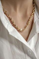 Woman Wearing White Shirt With Gold Chain