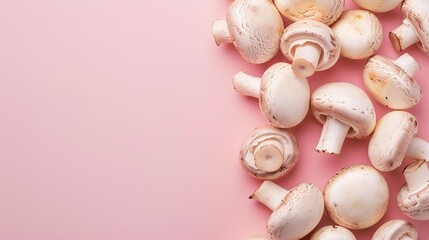 Mushrooms vegetable top view on the pastel background - obrazy, fototapety, plakaty