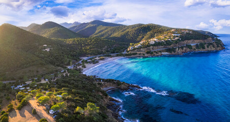Scenic nature and beaches of Corsica island. aerial drone panoramic view - 785673160