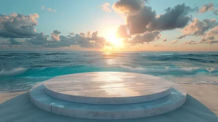 Foto op Canvas Sun Setting Over Ocean on Beach © olegganko
