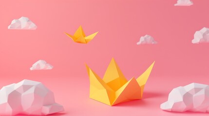 An adorable Memphis style flying crown   AI generated illustration - obrazy, fototapety, plakaty