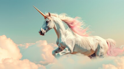 Obraz na płótnie Canvas An adorable isolated flying unicorn horn AI generated illustration