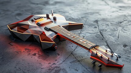 Funky guitar with a geometric  3d design   AI generated illustration - obrazy, fototapety, plakaty