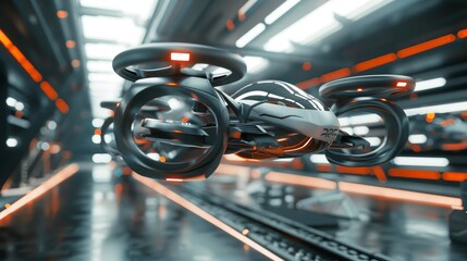 Futuristic  3d renderings of isolated flying objects in a startup setting   AI generated illustration - obrazy, fototapety, plakaty
