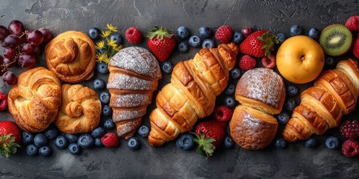 Delicate Delights: A Still Life of Croissants, Berries, and Kiwis
