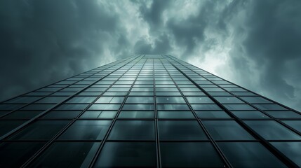 Fototapeta na wymiar Glass office building with a dramatic sky backdrop AI generated illustration