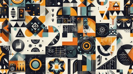 Graphic symbols and icons in a geometric pattern  AI generated illustration