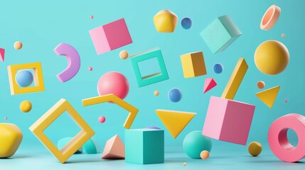 Happy and colorful shapes dancing in mid-air   AI generated illustration