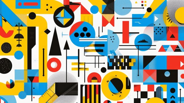 Graphic symbols and icons in a geometric pattern   AI generated illustration