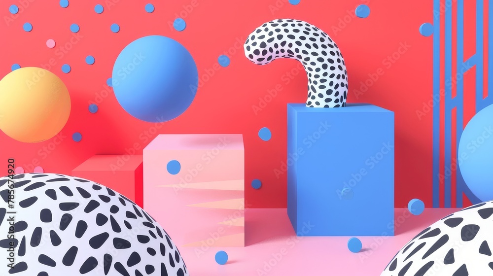 Fototapete isolated floating objects in a whimsical memphis style background ai generated illustration
